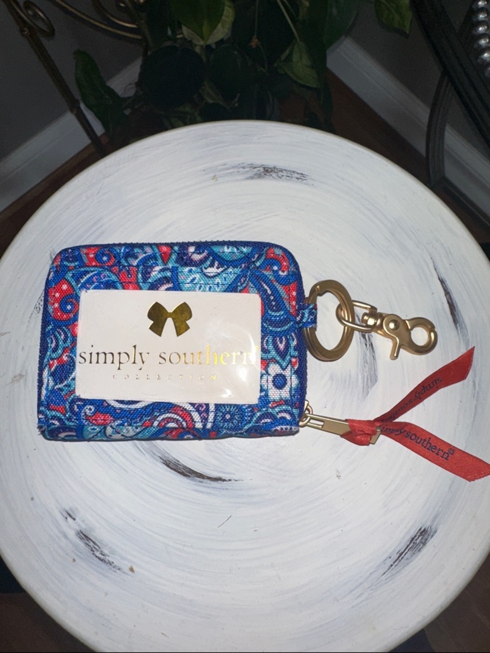 Simply Southern Blue and Red Paisley Card Wallet with Gold Hardware NWOT